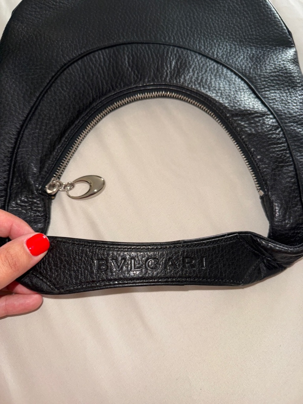 Bulgari Black Pebbled Leather Crescent Bag with Silver Hardware - Picture 2 of 5